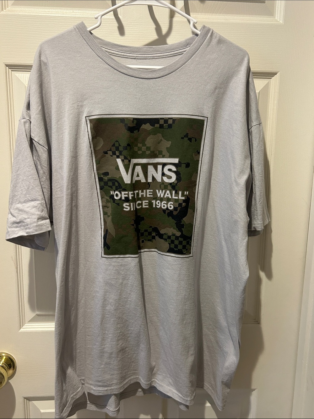 Vans Light Gray Tee with Green Camo Logo
